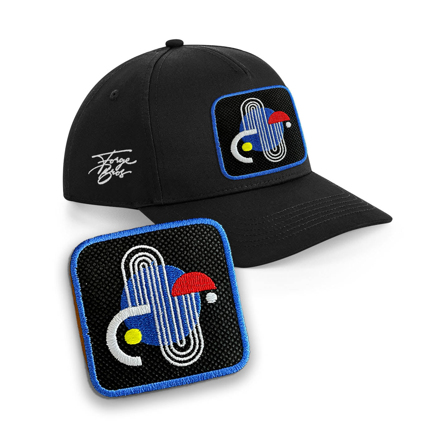 Abstrac Line Cap Embroidered Patch Arty Hat Baseball Cap Urbanwear 5 Pannel Snapback — Black